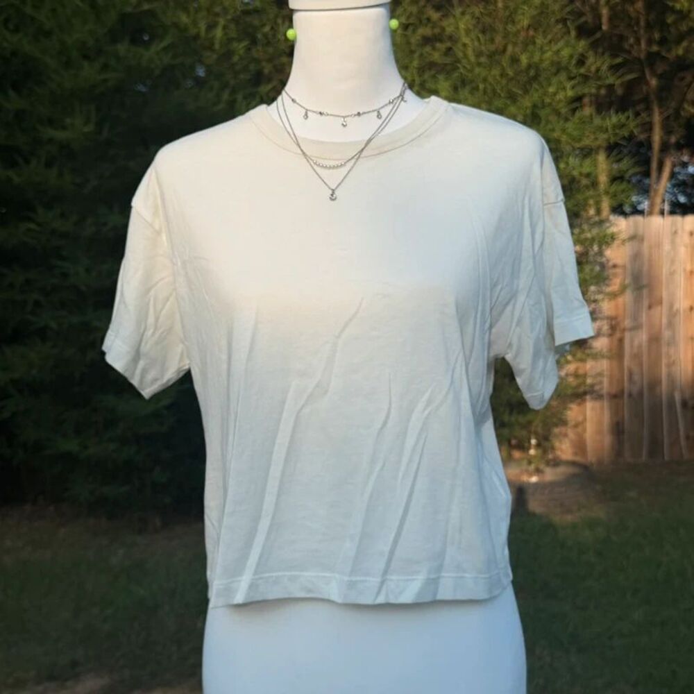 White Cotton Crop Top Short Sleeve Crew Neck Boxy Tee Small